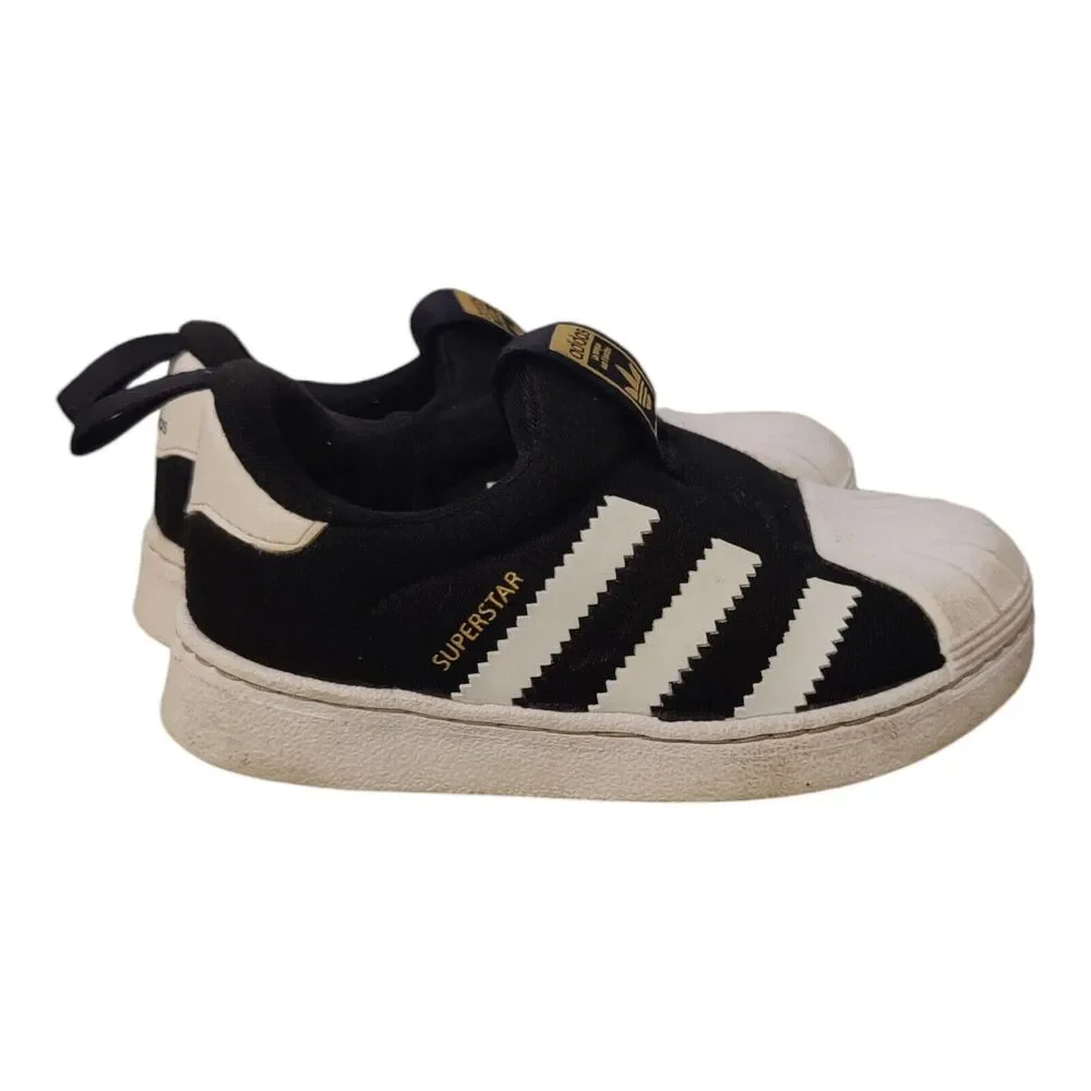 Adidas Superstar 360 Black White Gold Metallic Toddler Athletic Sneaker Size 5
